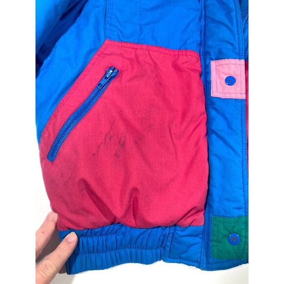 Vintage Op Ocean Pacific Puffer Jacket Medium 80s Blue & Pink Winter Ski Surf - Picture 5 of 12